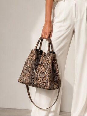 Sondra Roberts Brown and Tan Snakeskin-Print Shoulder Bag